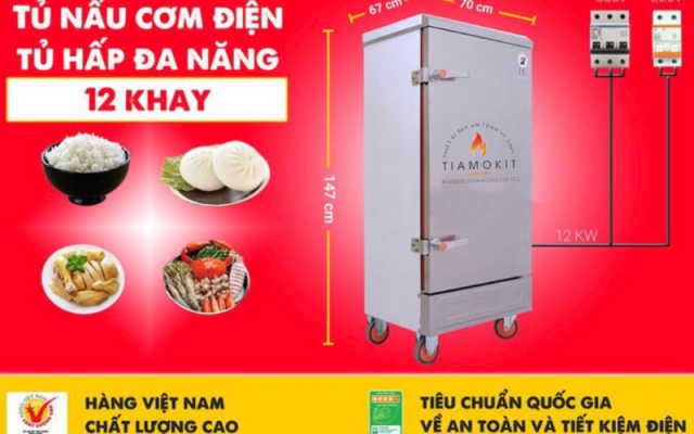 Tủ cơm nấu bằng gas 12 khay